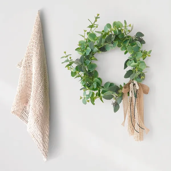 블루밍앤미 유칼립투스 앤 스키미아 네츄럴 린넨 리스 + 린넨 데코레이션 Net 1m 혼합색상