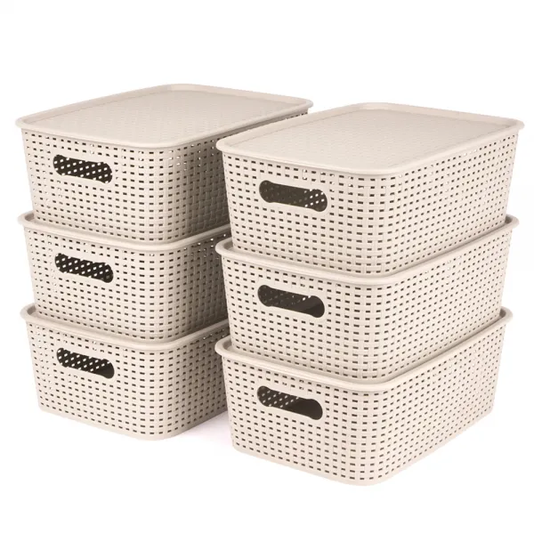 채움리빙 라탄 팬트리 수납 정리함 2호 베이지 6개