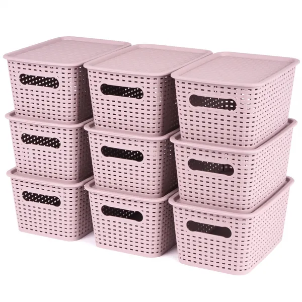 채움리빙 라탄 팬트리 수납 정리함 1호 버건디 9개