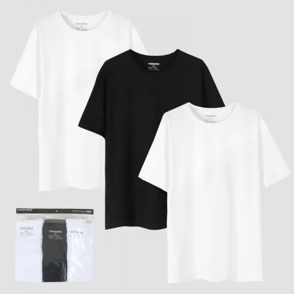 레노마 싱글흑백 라운드 튜브 반팔 티셔츠 3p 세트