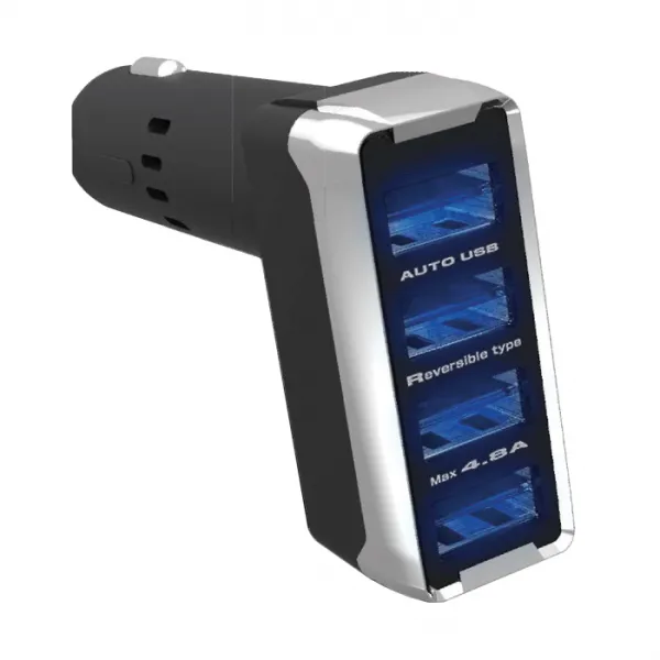 심진통상 양방향 4구 USB 충전기 4.8A, 블랙