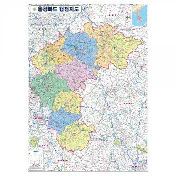 지도닷컴 충청북도 행정지도 150 x 210 cm + 전국행정도로지도, 1세트
