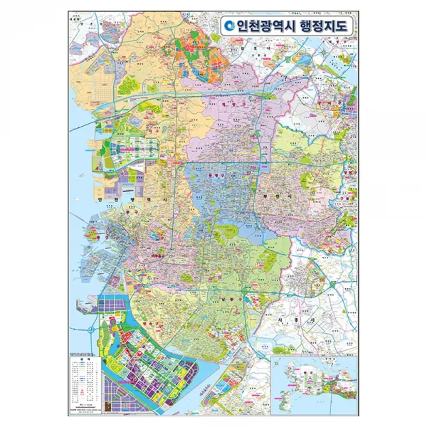 지도닷컴 인천광역시 행정지도 110 X 150 Cm + 전국행정도로지도 1세트