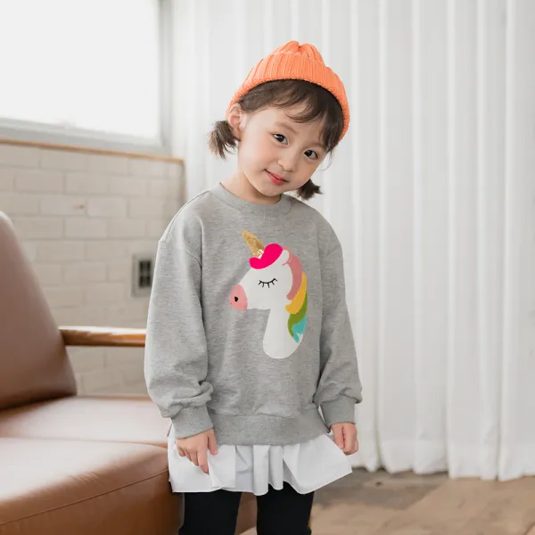 라라아망 여아용 유니콘 프릴 롱 티셔츠