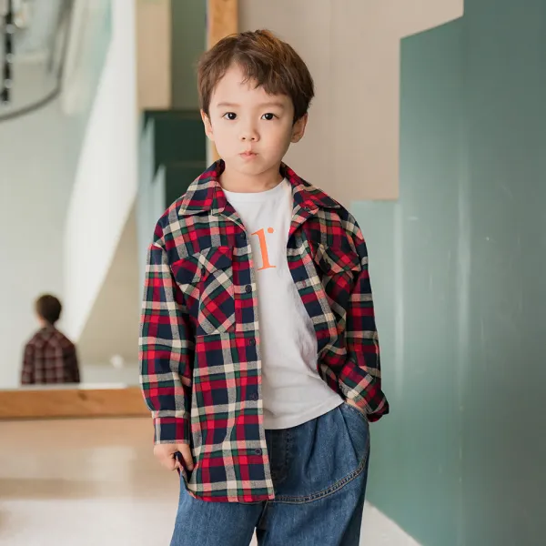 라라아망 아동용 폴 롱 체크남방