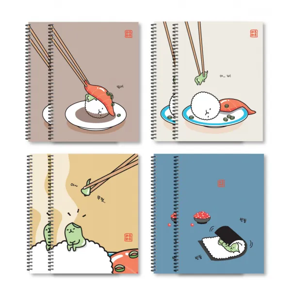 더오픈하우스 와루와루 무줄 연습장 2000 23-7037 4종 x 2p, 브라운, 아이보리, 진노랑, 블루, 1세트