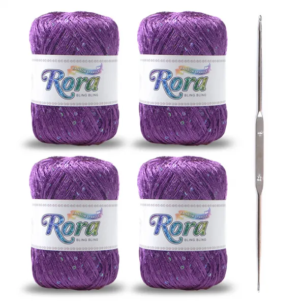 로라 스팽글 뜨개실 55g x 4p + 코바늘, 오치드(6014)