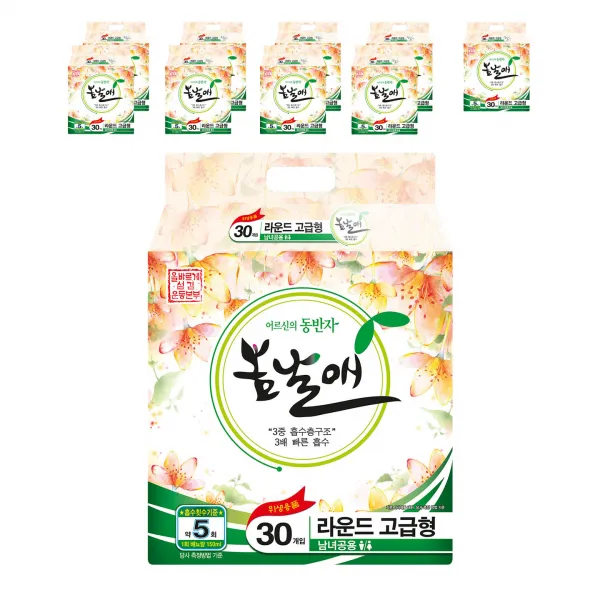 봄날애 남녀공용 라운드 성인기저귀 고급형, 30개입, 10팩