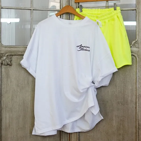 이힝 여성용 스프링볼 기하학 레터링 반팔티셔츠