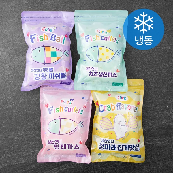 생선언니 명태까스 300g + 치즈생선까스 300g + 청파래집게맛살 300g + 우리밀강황볼 300g 냉동 1세트