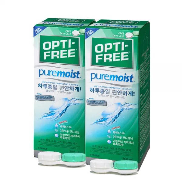 옵티프리 퓨어모이스트 렌즈 세정액 300ml x 2p + 렌즈 케이스 2p 세트, 1세트