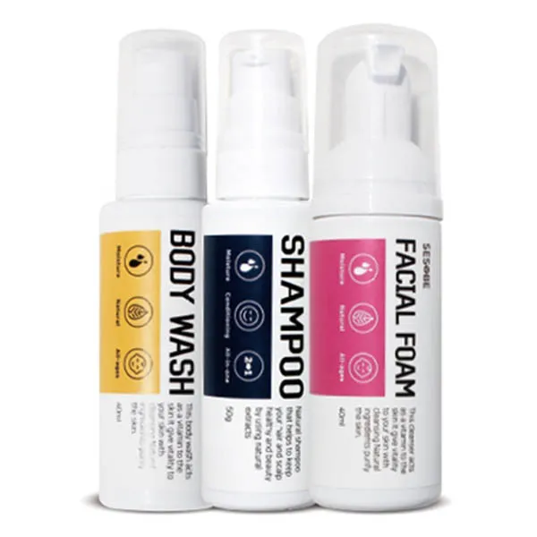 세소비 여행용 약산성 샴푸 50ml + 고보습 바디워시 40ml + 폼클렌징 50g 세트, 1세트