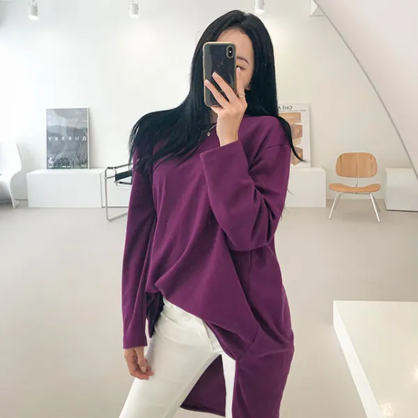 매드시스터 여성용 놀런 무지 긴팔 라운드넥 오버핏 빅사이즈 롱 티셔츠