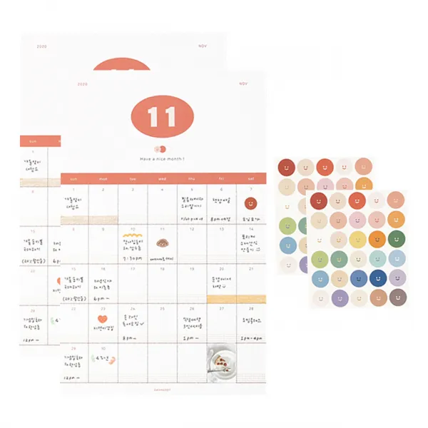 대시앤도트 2021 Have a nice month 캘린더 플래너 2p + 스마일 스티커 2p, 혼합색상