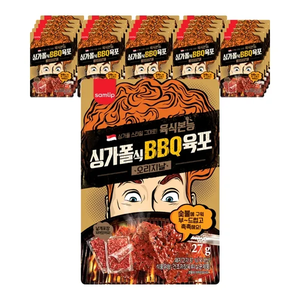 삼립 육식본농 싱가폴식 BBQ 육포 오리지날, 27g, 15개