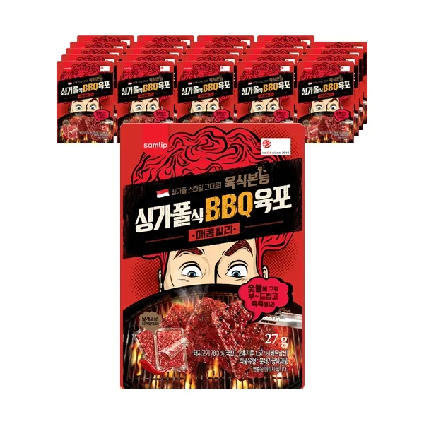 삼립 육식본농 싱가폴식 BBQ 육포 매콤칠리, 27g, 15개