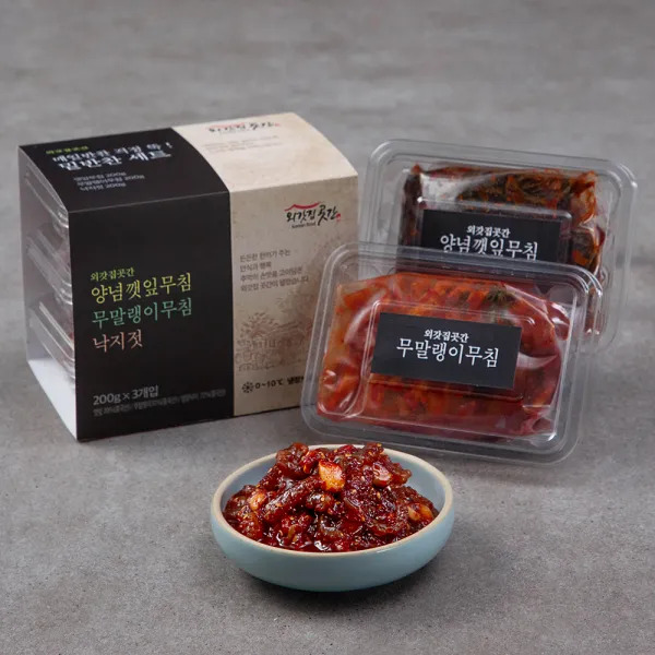 외갓집곳간 매일반찬 걱정 뚝 무말랭이무침 200g + 깻잎무침 200g + 낙지젓 200g, 1세트