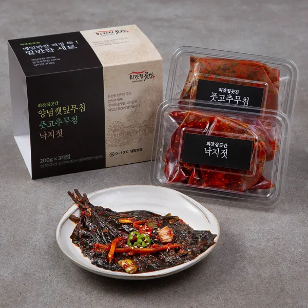 외갓집곳간 매일반찬 걱정 뚝 깻잎무침 200g + 고추무침 200g + 낙지젓 200g, 1세트