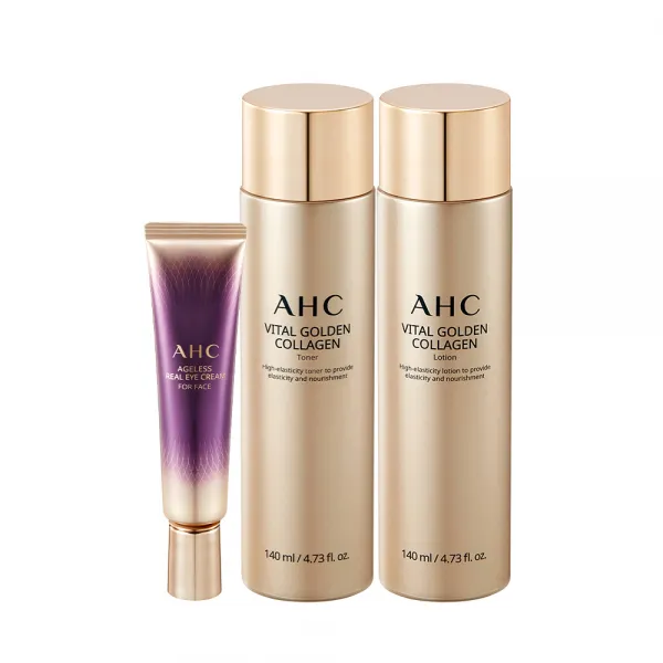 AHC 바이탈 골든 콜라겐 토너 + 로션 + 에이지리스 아이크림 30ml, 1세트