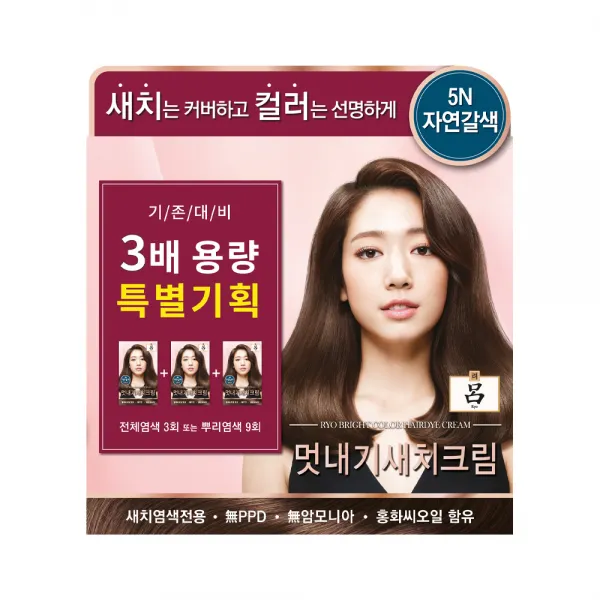 려 우아채 멋내기 새치크림 염모제 3배 용량 특별기획 360g, 5N 자연갈색, 1개