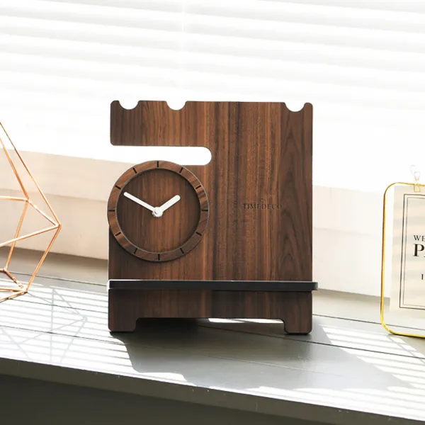 소지품 정리겸용 저소음 탁상시계 Ktk172 월넛