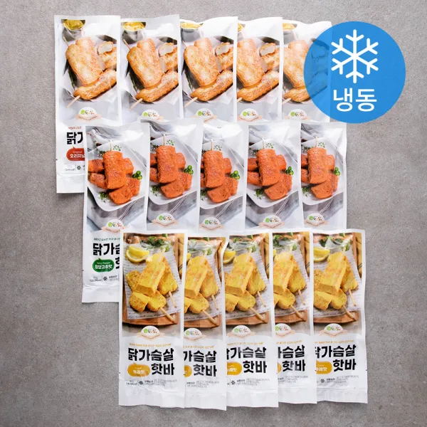 햇살닭 닭가슴살 핫바 멀티팩 오리지널 80g X 5p + 카레맛 80g X 5p + 청양고추맛 80g X 5p 냉동 1세트
