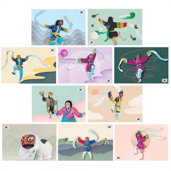 마음담아 감성 일러스트 한국 전통 엽서 10종 x 5p 세트, 혼합색상, 1세트