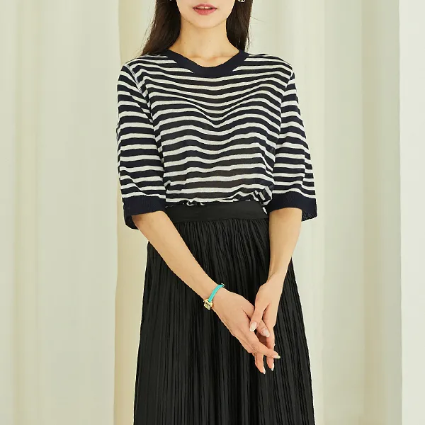 Soloist 썸머 스트라이프 라운드넥 스웨터 니트 Saek2a05