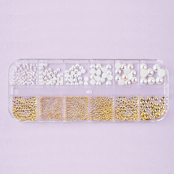 트렌드 메탈 반참 xAB 반진주 네일파츠 12종 세트, 1세트, 혼합색상