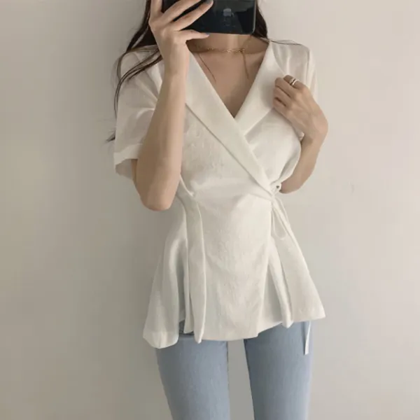 비비에모 허리 리본 라인이 사는 여름 자켓 블라우스 00111