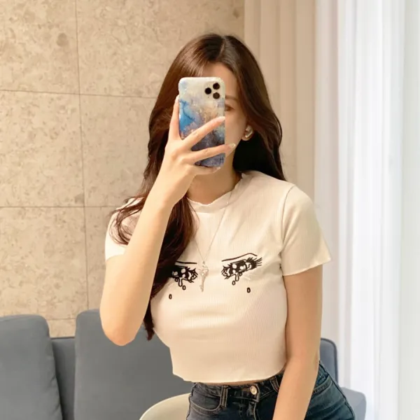 스키니어 여성용 스키니어 하이틴 크라잉 골지 크롭 반팔티 lkf229