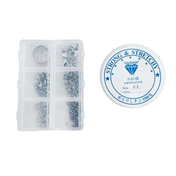 안공사더비즈 악세사리 부자재 세트 + 낚싯줄 0.4mm, 로듐, 1세트