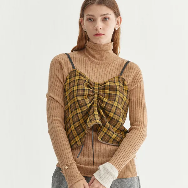 앳코너 TARTAN CHECK SHIRRING BUSTIER