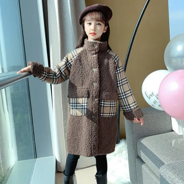 오렌지다몸 앤젤아이 여아용 체크배색 뽀글 롱 코드