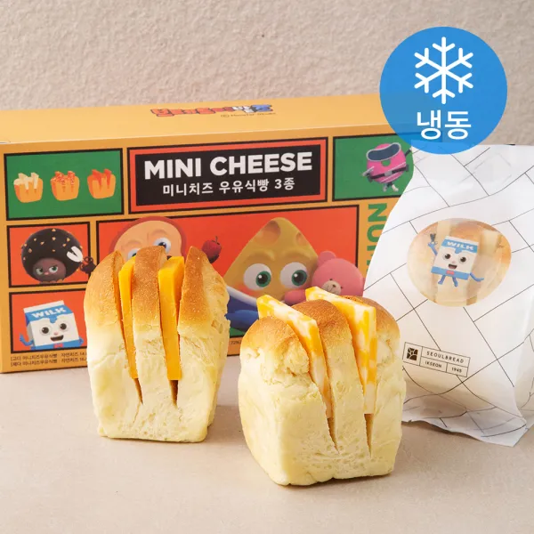 서울브레드 브레드이발소 미니치즈 우유식빵 3종 세트 (냉동), 225g, 1개