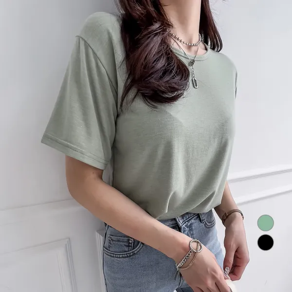 세컨그라운드 여성용 라운드 소프트 레이온 티셔츠