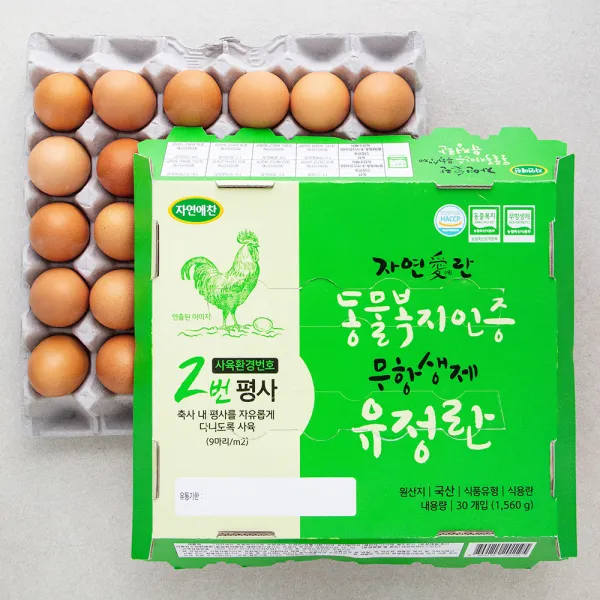 [로켓프레시] 자연애찬 동물복지 인증 무항생제 유정란 30구, 1560g, 1개