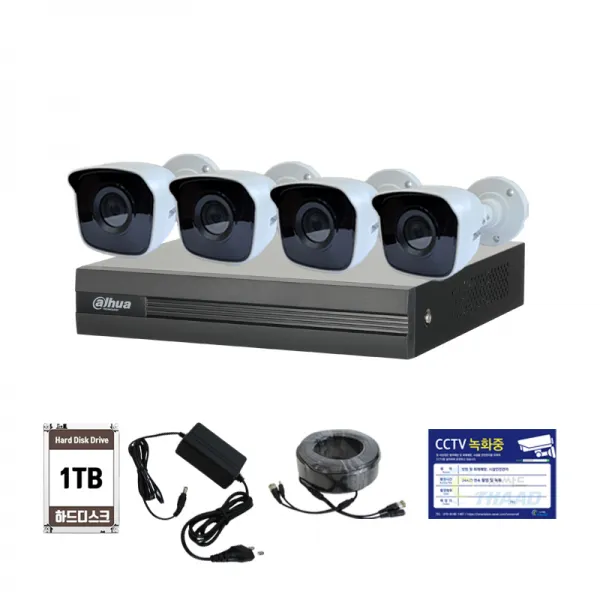 싸드 FULL HD 200만 화소 DVR 실내외 적외선 CCTV + 카메라 4p 자가설치 패키지, 1개, PK210404B