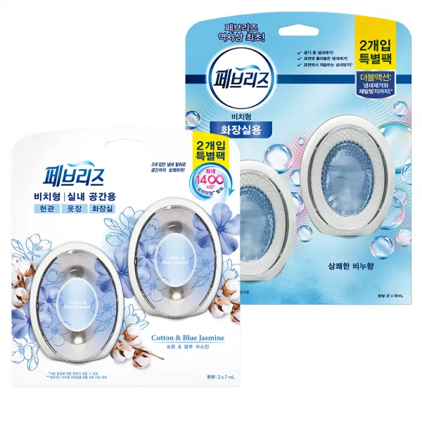 페브리즈 비치형 실내용 방향제 코튼 앤 블루자스민 7ml x 2p + 화장실용 상쾌한 비누향 6ml x 2p 세트, 1세트