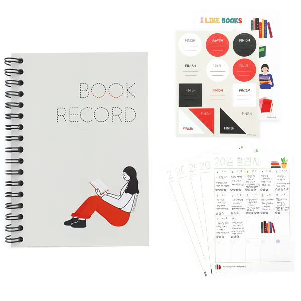제이로그 슬기로운 독서생활 기록 노트 + 챌린지 5p + 스티커 2종 세트, 혼합색상, 1세트