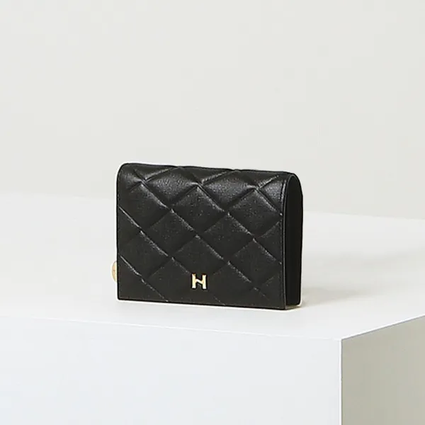 헤지스 KEW 퀼팅 골드참 소가죽 반지갑