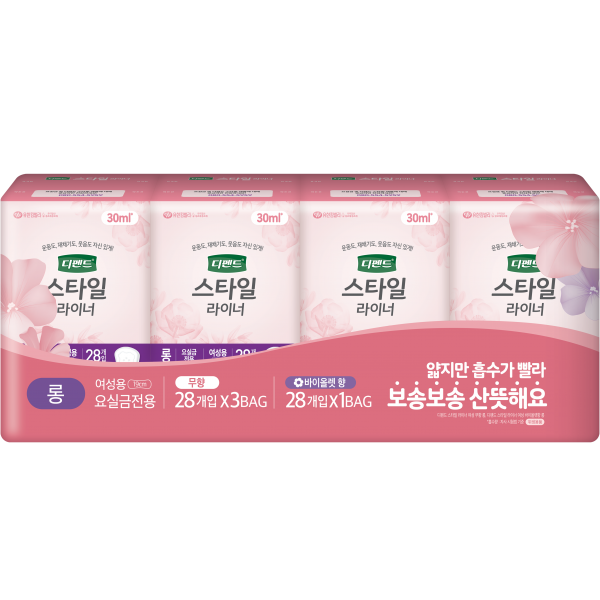 디펜드 여성용 스타일 요실금 라이너 무향 롱 28매입 x 3팩 + 바이올렛향 롱 28매입 세트, 1세트