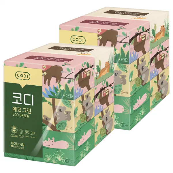 코디 에코그린 각티슈 2겹, 180매, 12개