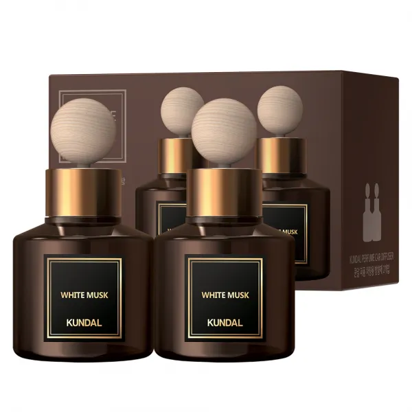 쿤달 퍼퓸 차량용 디퓨저 75ml x 2p + 우드볼스틱 2p, 화이트머스크향, 1세트
