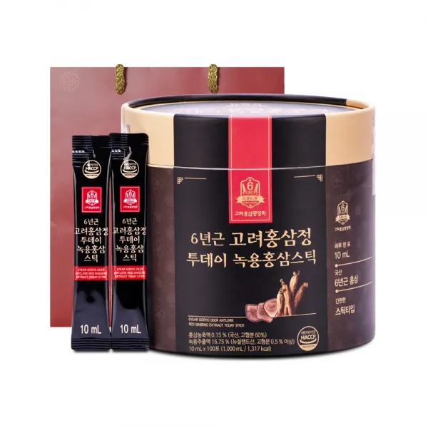 고려홍삼중앙회 6년근 고려홍삼정 투데이 녹용홍삼스틱 + 쇼핑백, 10ml, 100개