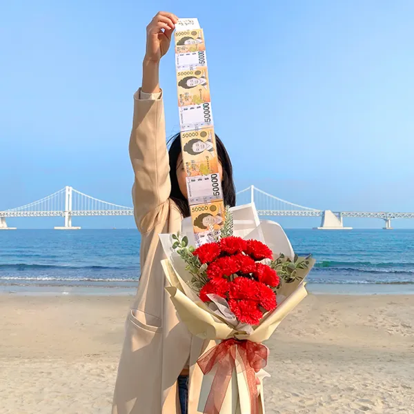 이플린 카네이션 반전 용돈 꽃다발 + 쇼핑백 레드
