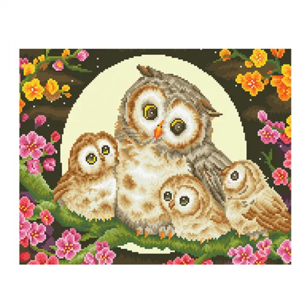 디클레어 액자 캔버스형 보석십자수 DIY 키트 40 x 50 cm, 1세트, 달빛 아래 부엉이