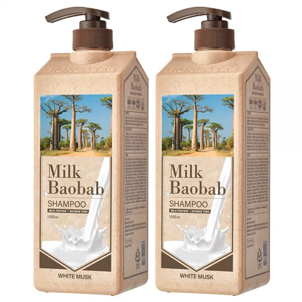 비오클라쎄 밀크바오밥 샴푸 화이트머스크향, 1000ml, 2개