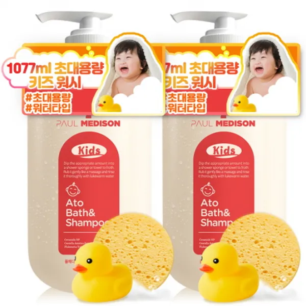 폴메디슨 키즈 아토 대용량 바스앤샴푸 + 해면스펀지 + 포리장난감, 1077ml, 2세트