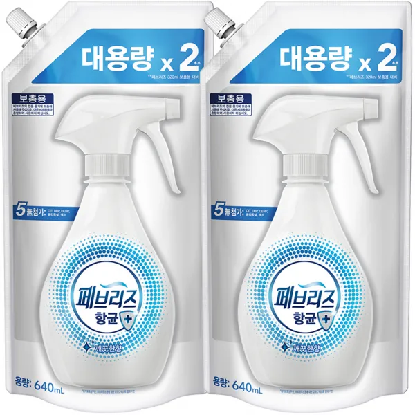 페브리즈 항균플러스 섬유탈취제 깨끗한향 리필, 640ml, 2개